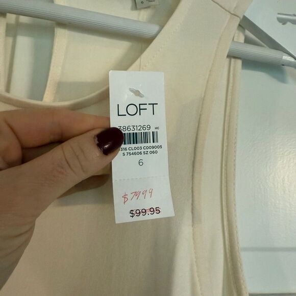 Loft NWT cream poplin bubble hem midi dress size 6 - Picture 5 of 12